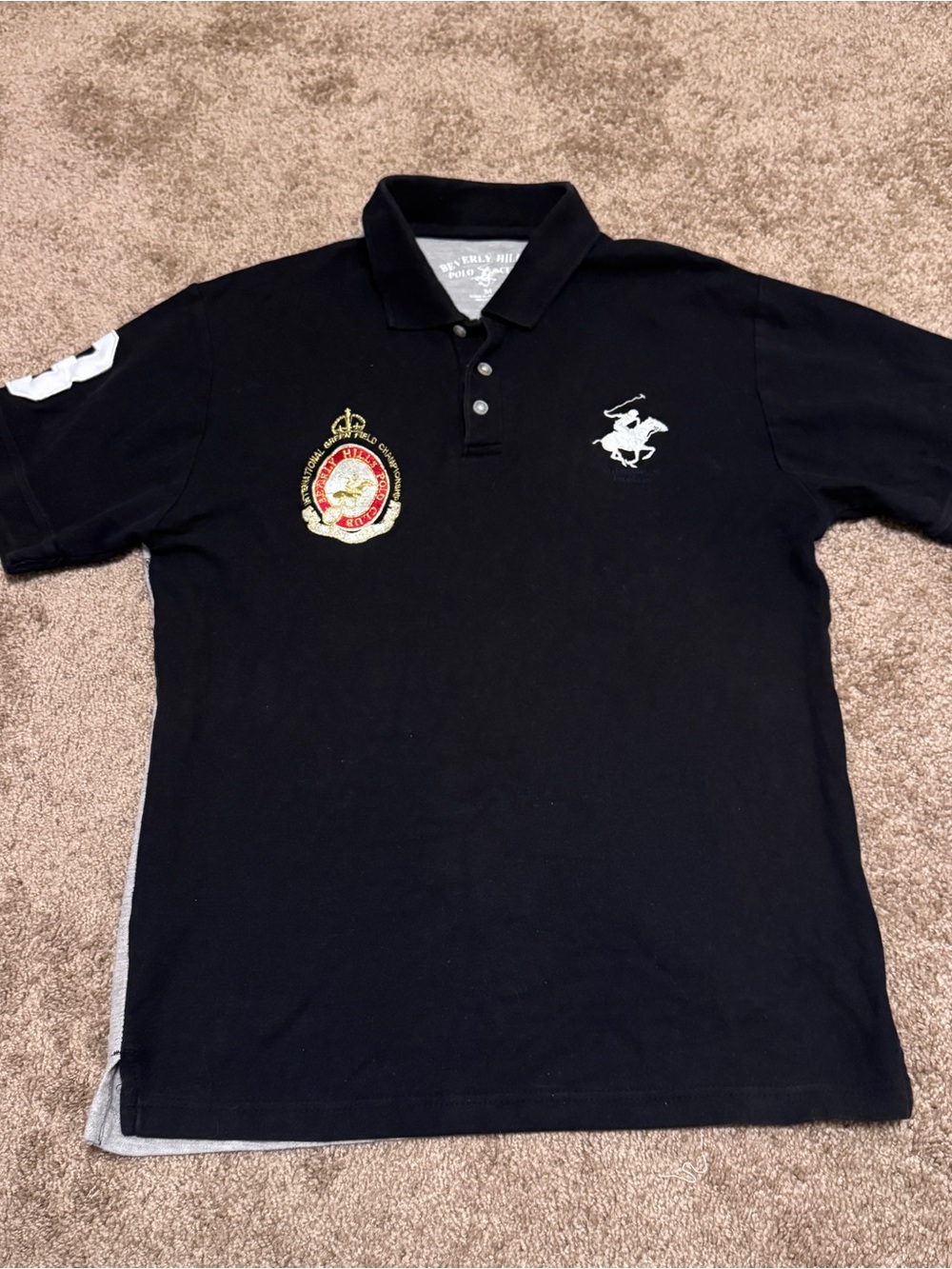 Beverly Hills Polo Club Polo Shirt Mens Medium Black Gray Short Sleeve #3 Logo